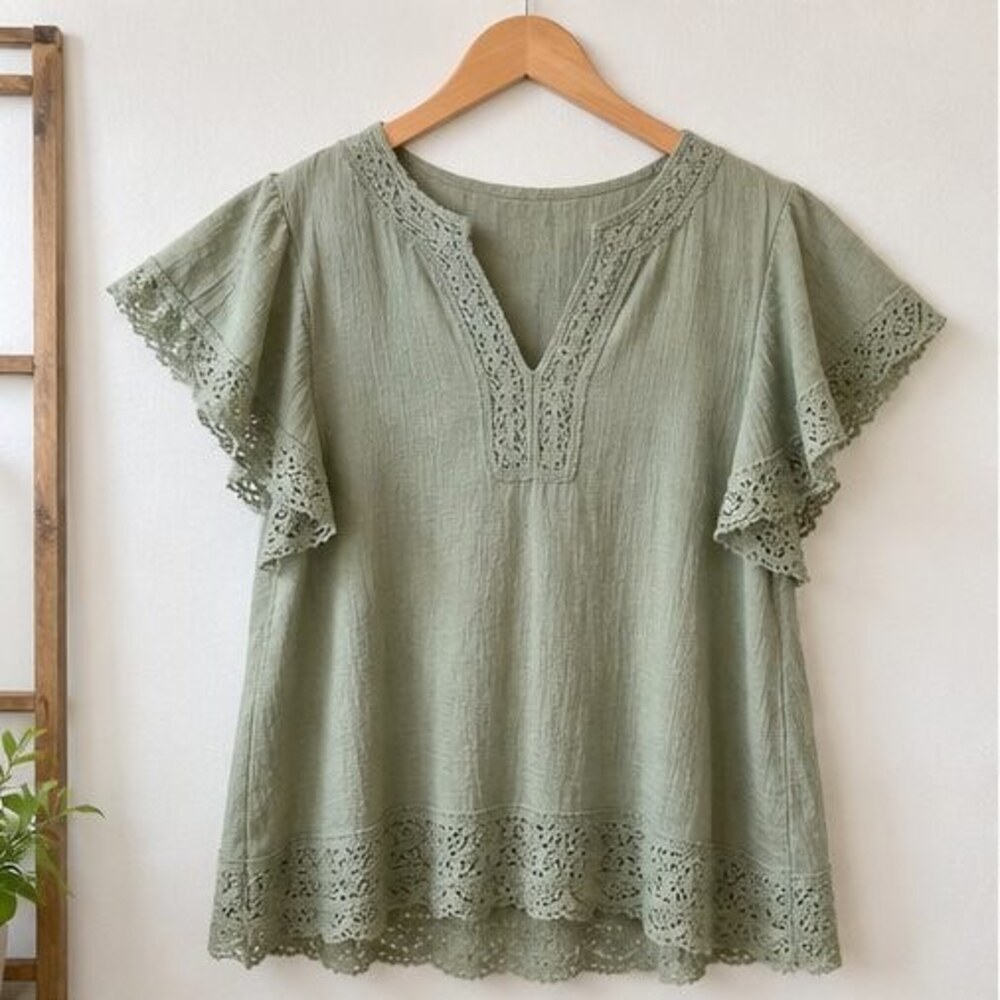 Sage Lace Trim Top